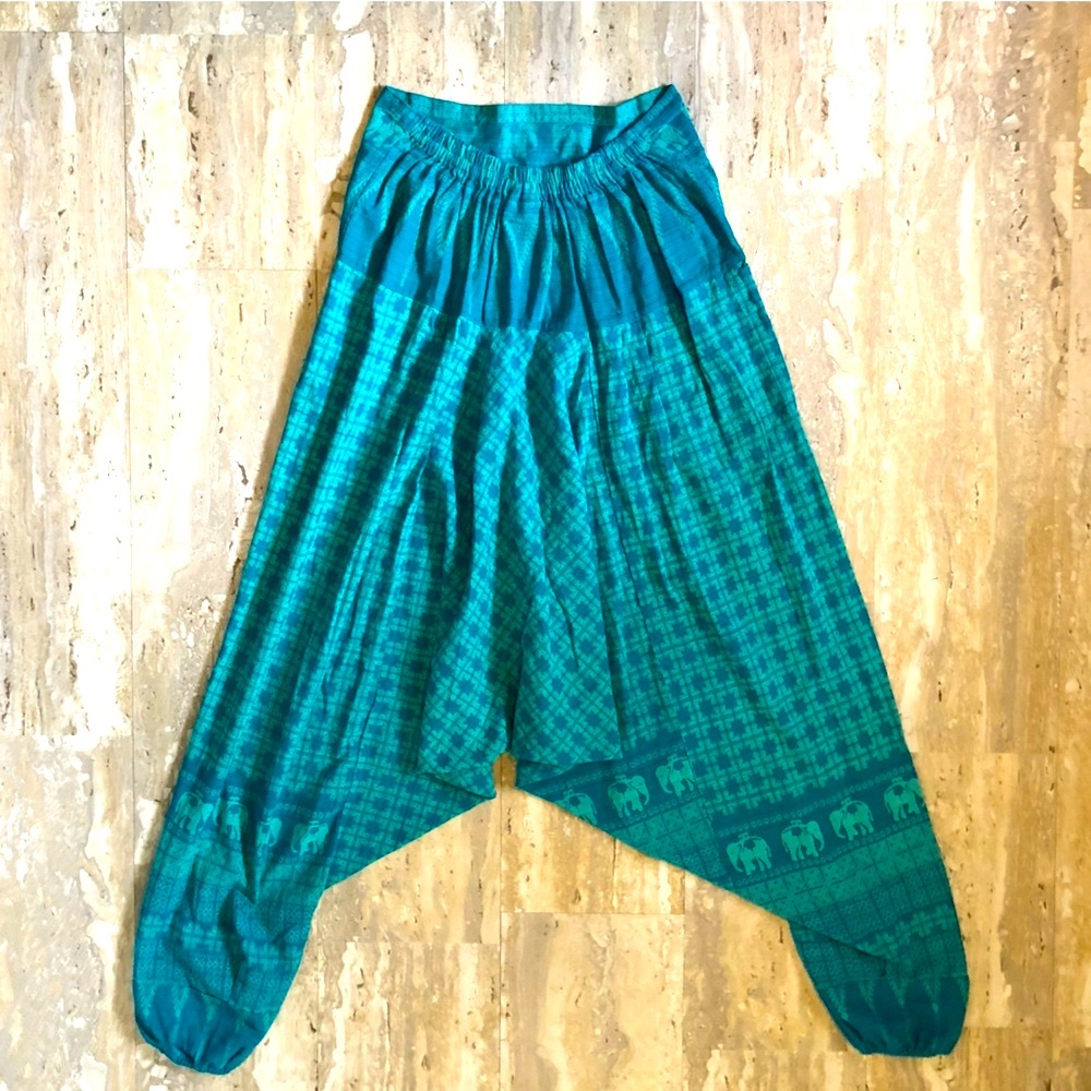 NWOT Harem Pants in Geometric and Elephant Print.